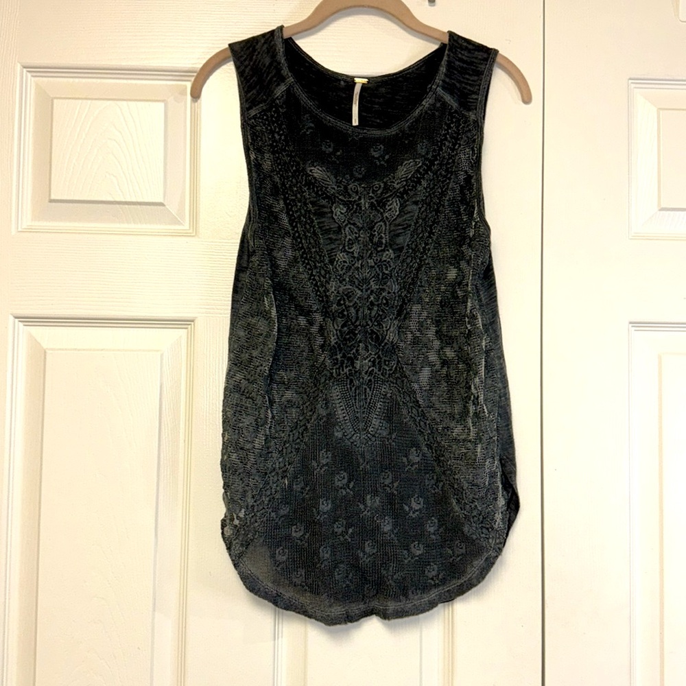 Free People dark grey semi sheer lace boho sleeveless tank top S